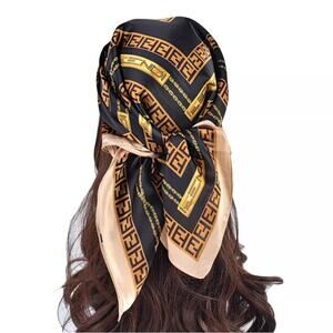Designer Inspired FF Silk Black and Gold Scarf